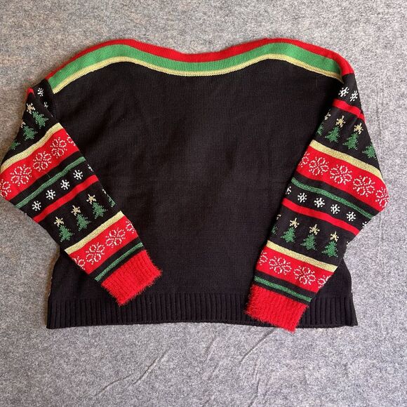 Blizzard Bay Ugly Christmas Sweater Women’s Large Black Red Dog Pug Boat Neck - Picture 2 of 6
